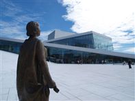 Oslo Opera house w/ statue of Kirsten Flagstad. Photo Nancy bundt/VisitOslo